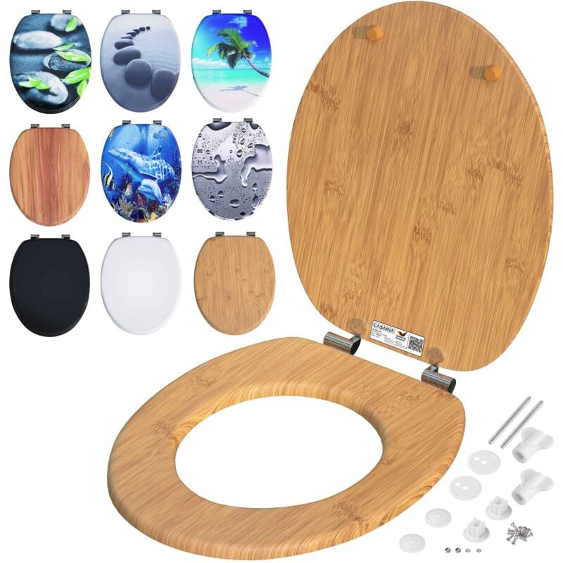 Siège de wc Système d'abaissement automatique mdf abattant standard salle de bain lunette couvercle toilette Bambou - Casaria