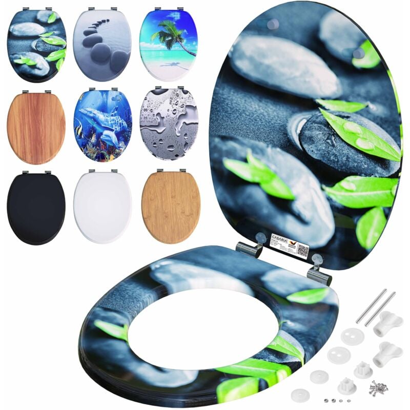 Siège de wc Système d'abaissement automatique mdf abattant standard salle de bain lunette couvercle toilette Pierre & Feuille - Casaria