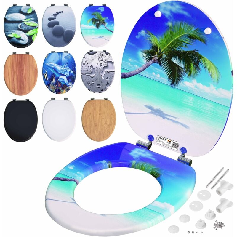 Siège de wc Système d'abaissement automatique mdf abattant standard salle de bain lunette couvercle toilette Plage - Casaria