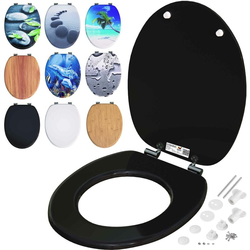 Siège de wc Système d'abaissement automatique mdf abattant standard salle de bain lunette couvercle toilette Noir - Casaria