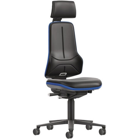 Siège de travail pivotant avec appui-tête revêtement en cuir artificiel noir bleu 470-640mm BIMOS
