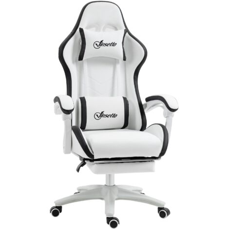 Siège gaming fauteuil gaming dossier inclinable 135° avec appui-tête repose-pieds 65l x 65P x 121-129H cm blanc et noir