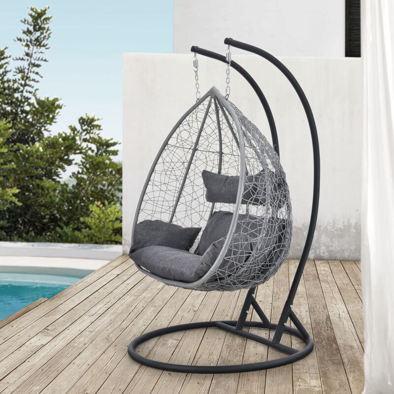 Siège Suspendu 2 Places Panier Cadre Coussins Fauteuil Zen pour Intérieur Extérieur Support Solide Acier Housse Amovible Polyester Capacité 250 kg