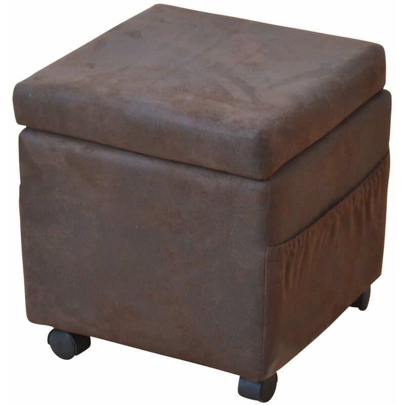 Siège / tabouret sur roulettes avec espace de rangement en tissu marron TABO05002