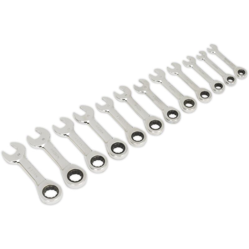 Sealey S0633 Stubby Ratchet Combination Spanner Set 12Pc Metric, Multi