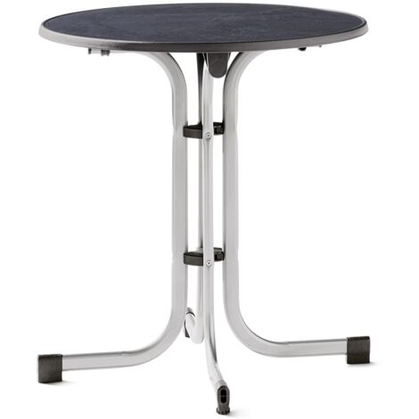 SIEGER Tavolo pieghevole con piano MECALIT®-PRO, struttura in grafite, piano in marmo ardesia antracite ca. 70 cm Ø