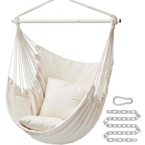 Sièges Suspendus Chaise Hamac Solide en métal Pliable Barre d'écartement Portable Chaise Suspendue Max 150kg Confortable Patio pelouse Coton mélangé-Ne comprend pas le coussin de siège