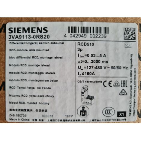 Siemens 3VA9113-0RS20 , 3P 160A , 0,03-5A , DIFFERENTIAL BLOCK , RCD 510
