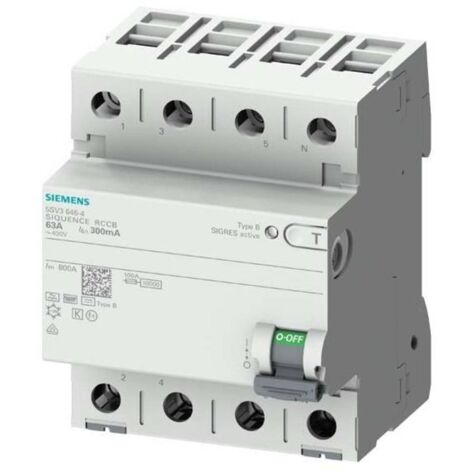 Siemens 5SV33464 5SV3346-4 Interrupteur différentiel B 4 pôles 63 A 0.03 A 400 V C096371
