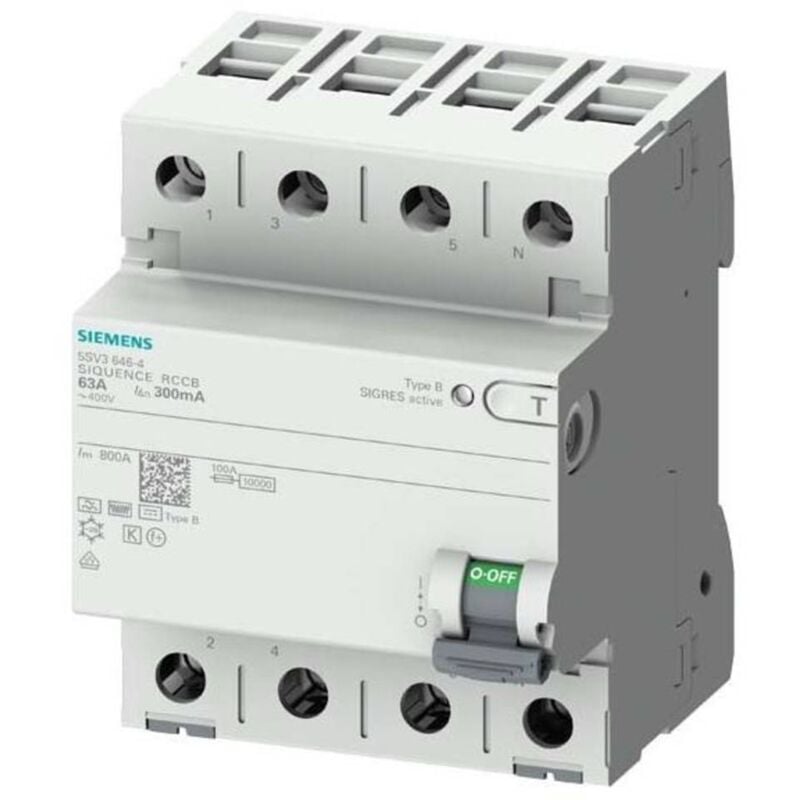 Siemens - 5SV33464 5SV3346-4 Interrupteur différentiel b 4 pôles 63 a 0.03 a 400 v C096371