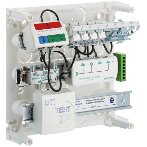 Siemens – Coffret de communication Grade 1 – 4 prises RJ45 et 4 prises coaxiales – Installation sur goulotte GTL ou en saillie
