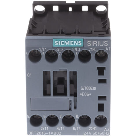 Siemens Contacteur, AC-3e, 9 A/4 kW/400V, 3 pôles, AC 24V, 50/60Hz, 1NF, Raccordement à vis, 3RT20161AB02
