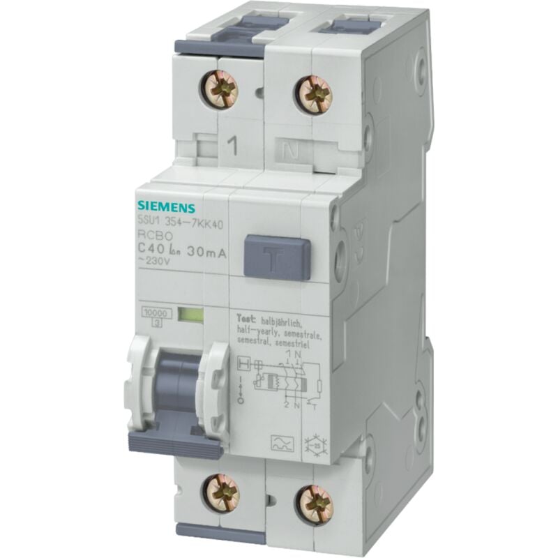 Earth leakage circuit breaker 4.5ka 6ka 1p+n curve c 20 type ac 5su13531kk20 - Siemens