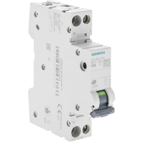Siemens – Disjoncteur unipolaire 20A Ph+N courbe C 4.5kA 230V – Protection appareils électroménagers – Conforme norme NF EN 60898