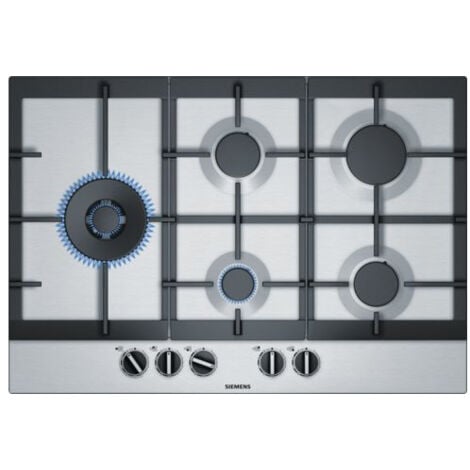 Siemens EC7A5SB90. Colore del prodotto: Acciaio inox, Posizionamento dell'apparecchio: Da incasso, Tipo di piano cottura: Gas. Bruciatore piccolo: 1000 W, Bruciatore medio: 1750 W, Bruciatore grand...