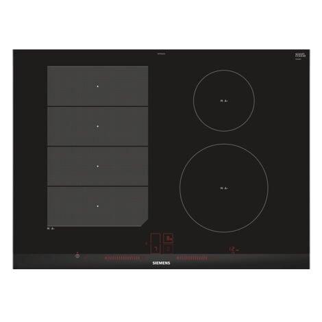 Siemens EX775LEC1E. Colore del prodotto: Nero, Posizionamento dell'apparecchio: Da incasso, Tipo di piano cottura: Piano cottura a induzione. Bruciatore piccolo: 1400 W, Bruciatore medio: 2200 W, B...