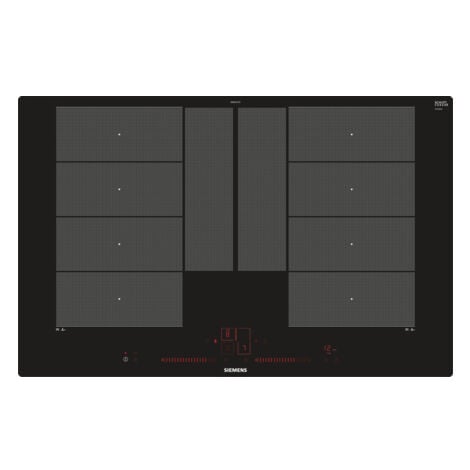 Siemens EX801LYC1E. Colore del prodotto: Nero, Posizionamento dell'apparecchio: Da incasso, Tipo di piano cottura: Piano cottura a induzione. Bruciatore piccolo: 3700 W, Bruciatore medio: 3700 W, B...