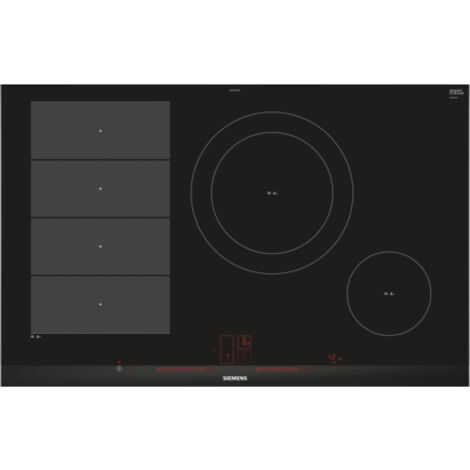 Siemens EX875LEC1E. Colore del prodotto: Nero, Acciaio inox, Posizionamento dell'apparecchio: Da incasso, Tipo di piano cottura: Piano cottura a induzione. Bruciatore piccolo: 1400 W, Bruciatore me...