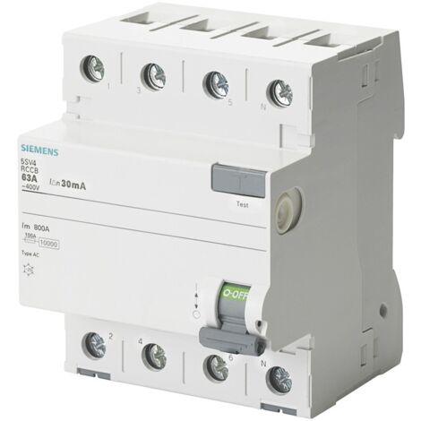 Siemens Fehlerstrom-Schutzschalter 4-polig 63A 30mA AC Typ 4 Module 5SV43460