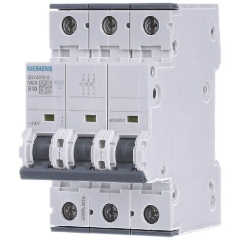 Siemens Interruptor automático 400V 10kA, 3 polos, B, 10A, T=70mm, 5SY43106