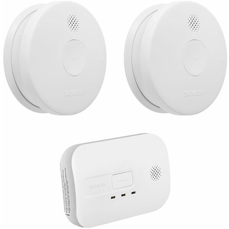 Siemens – Lot de 2 détecteurs de fumée NF autonomie 5 ans + 1 détecteur de monoxyde de carbone NF autonomie 3 ans – Alarme 85 dB – Installation rapide