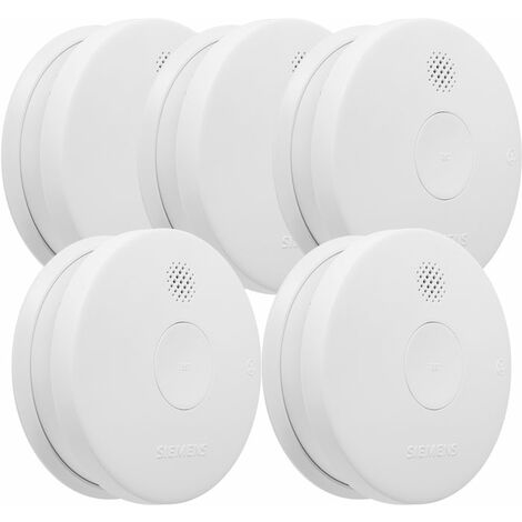 Siemens – Lot de 5 détecteurs de fumée NF – Autonomie 5 ans – Alarme 85 dB – Avertissement pile faible – Montage facile avec accessoires - 5TC1292-6