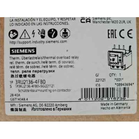 SIEMENS Relais Thermique 3RU2116 - 0EB0 : 0,28 - 0,40A