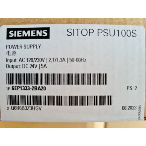 SIEMENS SITOP PSU100S , 6EP1333-2BA20 POWER SUPPLY 5A 24V DC