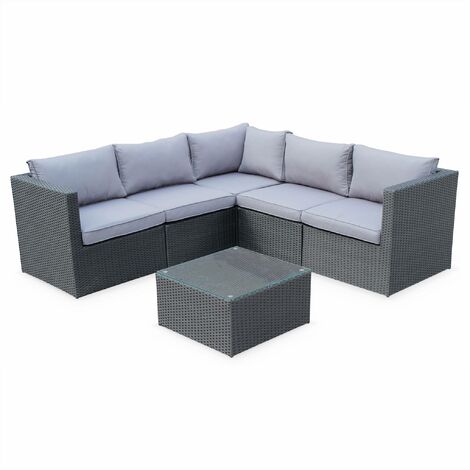 Siena 5 Seater Rattan Garden Sofa Set Aluminium Frame Black Grey