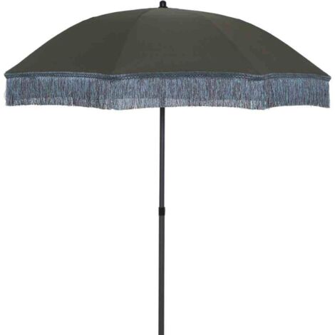 Siena Garden Maui Mittelstockschirm Olive Ø 180cm Retro Sonnenschirm Gartenschirm mit Fransen, ideal für Balkon und Terrasse
