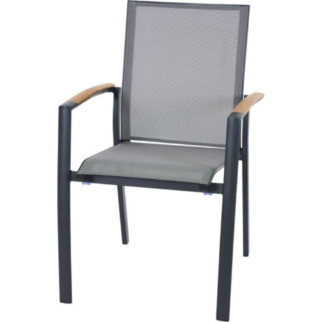 Siena Garden Velia Stapelsessel - Aluminium/Teak FSC & RANOTEX®, schwarz-grau, (T59632)