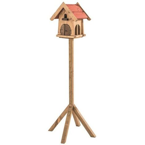 SIENA GARDEN Vogelhaus Max, 25x27x33 cm, aus Kiefer FSC 100% in natur und rot, mit Ständer