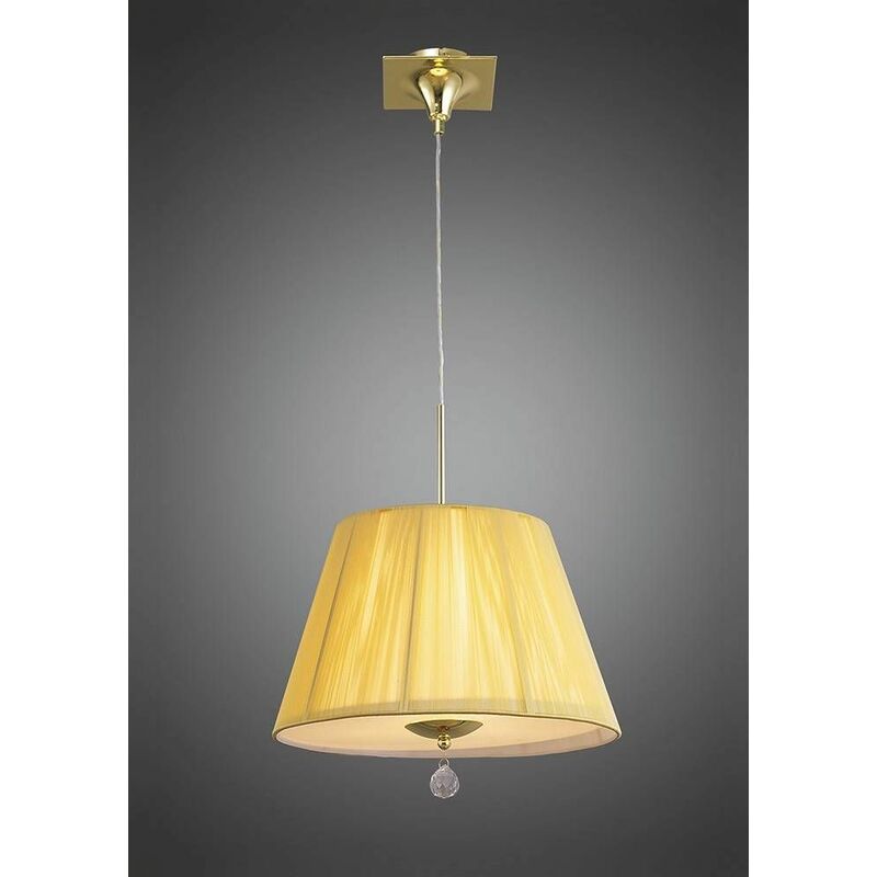 09diyas - Siena pendant light round 1 Bulb E27, polished brass with amber cream shade and transparent crystal