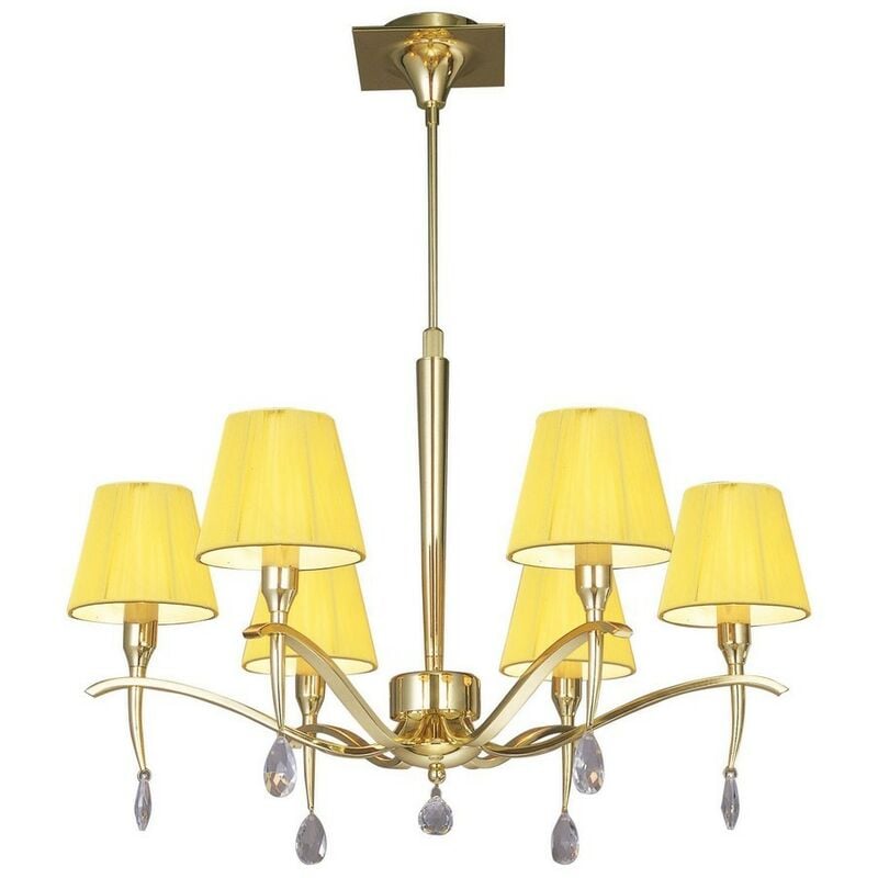 Inspired Mantra - Siena pb - Ceiling Pendant Round 6 Light E14, Polished Brass with Amber Cream Shades And Clear Crystal