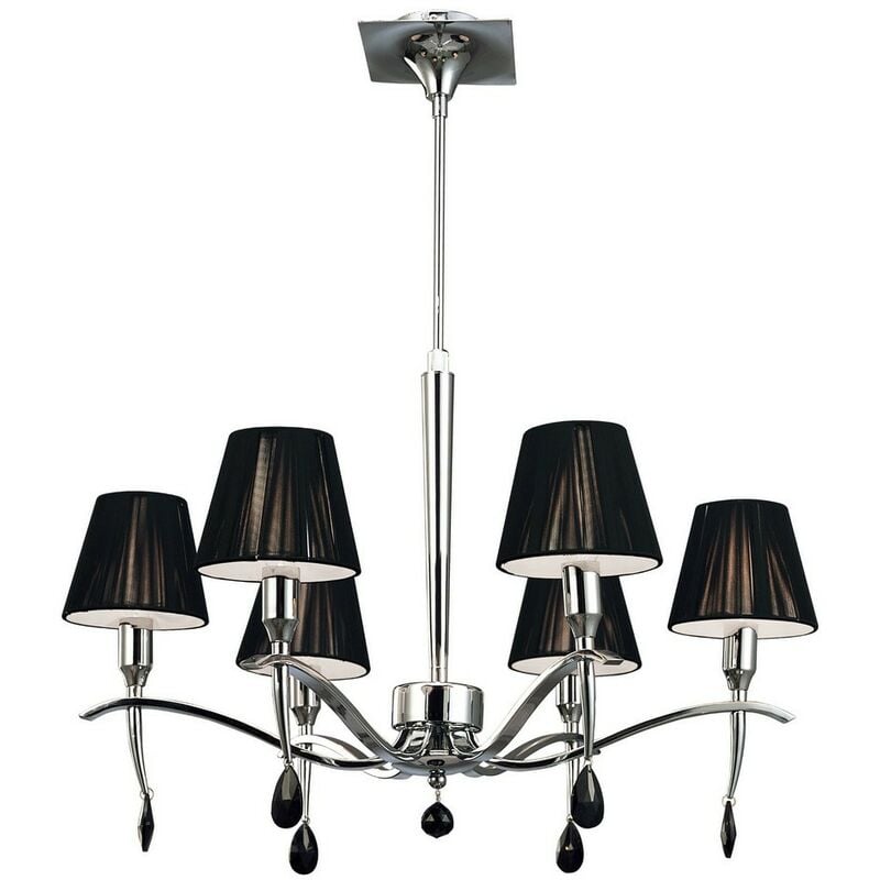 Inspired Mantra - Siena - Ceiling Pendant Round 6 Light E14, Polished Chrome with Black Shades And Black Crystal