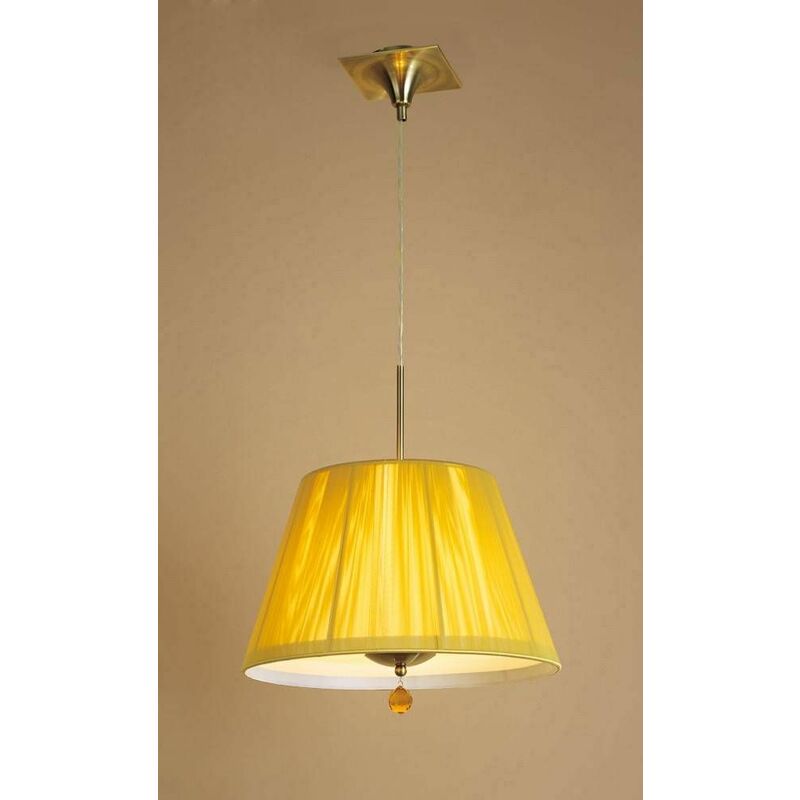 09diyas - Siena round pendant lamp 1 E27 bulb, antique brass with amber cream shade and amber crystal