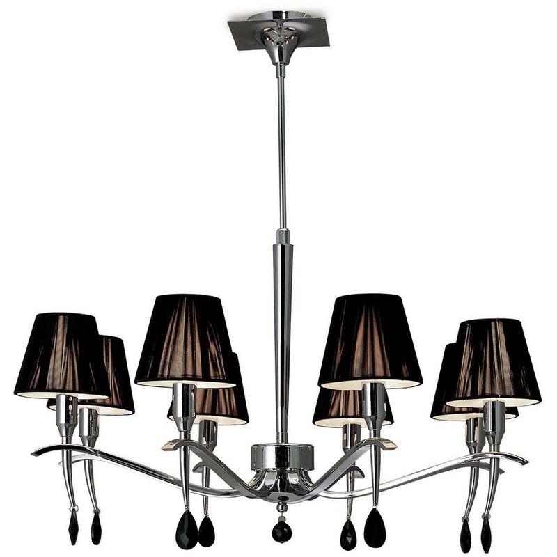 Inspired Mantra - Siena - Ceiling Pendant Round 8 Light E14, Polished Chrome with Black Shades And Black Crystal