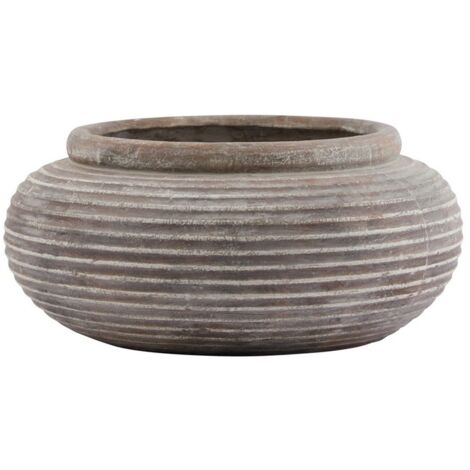 Siena Round Ribbed Planter - Ceramic - L41 x W41 x H19 cm - Brown