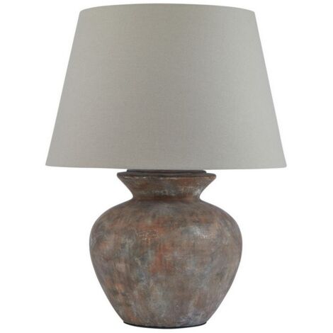 Siena Round Table Lamp with Linen Shade - Ceramic - L50 x W50 x H63 cm - Grey/Brown