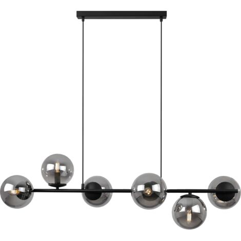 SIENA SCHWARZE HÄNGELAMPE 6 FLACHE GRAPHIT-LAMPENSCHIRME E14