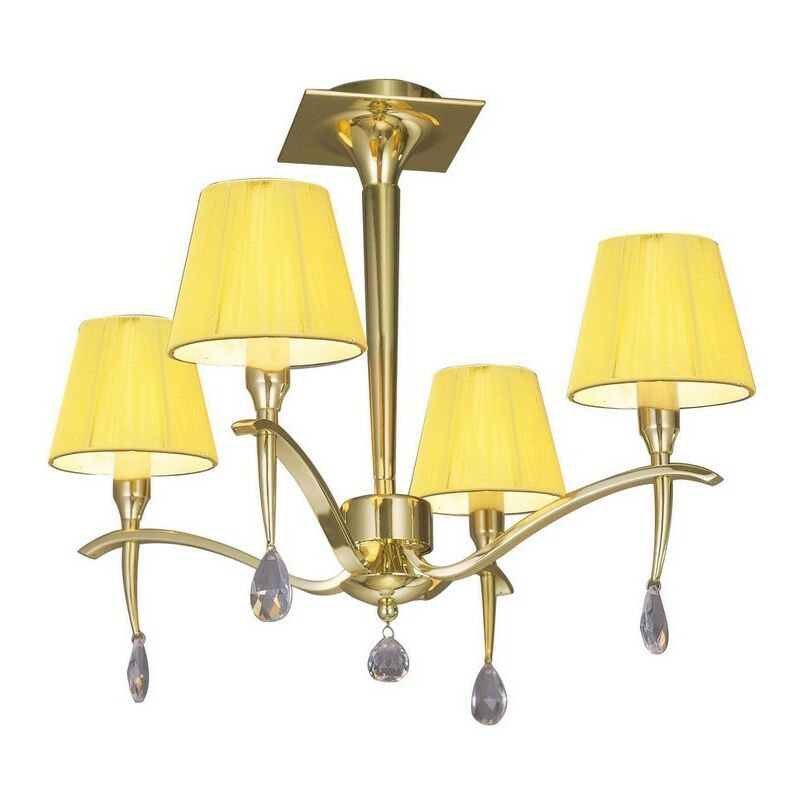 Inspired Mantra - Siena PB - Semi Flush Ceiling Round 4 Light E14, Polished Brass with Amber Cream Shades And Clear Crystal