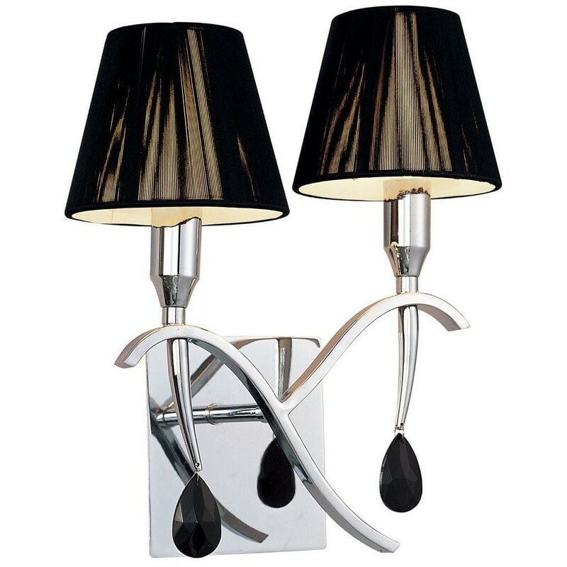 Inspired Mantra - Siena - Wall Lamp Switched 2 Light E14, Polished Chrome with Black Shades And Black Crystal