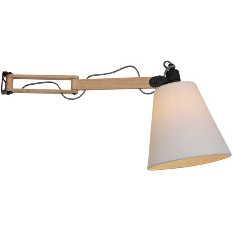 Sienna Dion Dome Wandleuchte schwarz matt, Holz blank, Metall, Schirm Stoff massiv