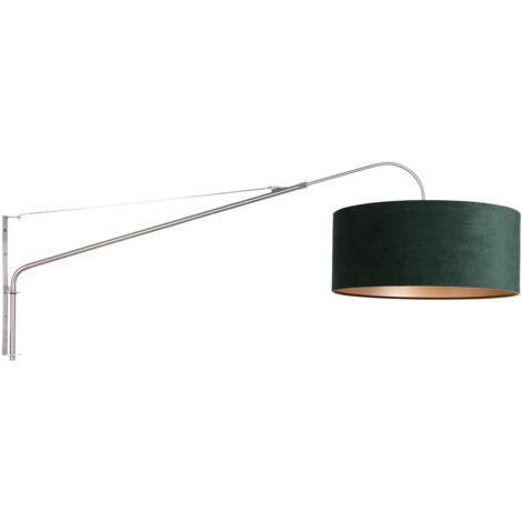 Sienna Elegant Classy Lampada da Parete con Paralume in Acciaio Spazzolato, Verde Velluto