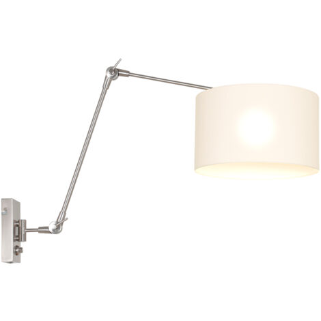 Sienna Prestige Chic Lampada da Parete con Paralume Acciaio Spazzolato, Bianco Lino