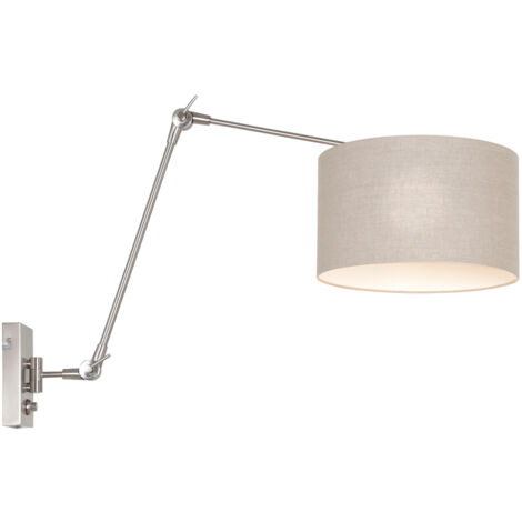 Sienna Prestige Chic Lampada da Parete con Paralume Acciaio Spazzolato, Grigio Lino