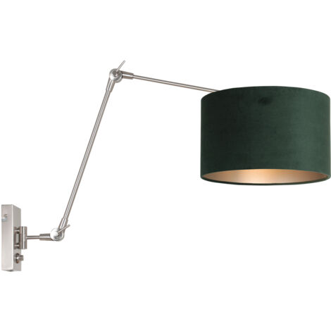 Sienna Prestige Chic Lampada da Parete con Paralume Acciaio Spazzolato, Velluto Verde