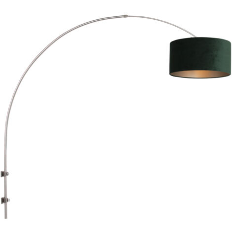 Sienna Sparkled Light Lampada da Parete con Paralume in Acciaio Spazzolato, Verde Velluto