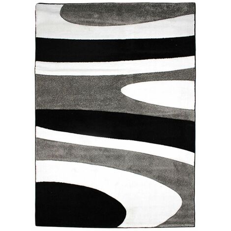 SIENNA - Tapis imprimé courbes abstraites gris et noir 120x170 - Noir