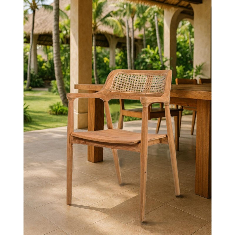 Uniqka - Sienne - Chaise en teck avec détail rotin